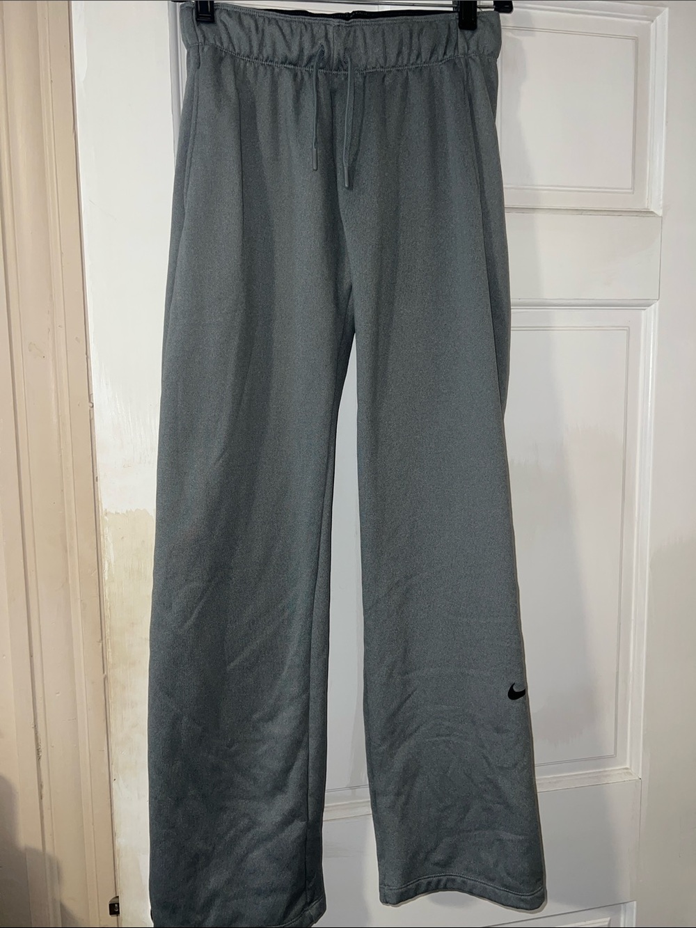 Nike Gray Drawstring Track Pants with Black Swoosh